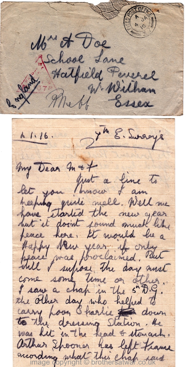 Fred Horsnell letters January 1916